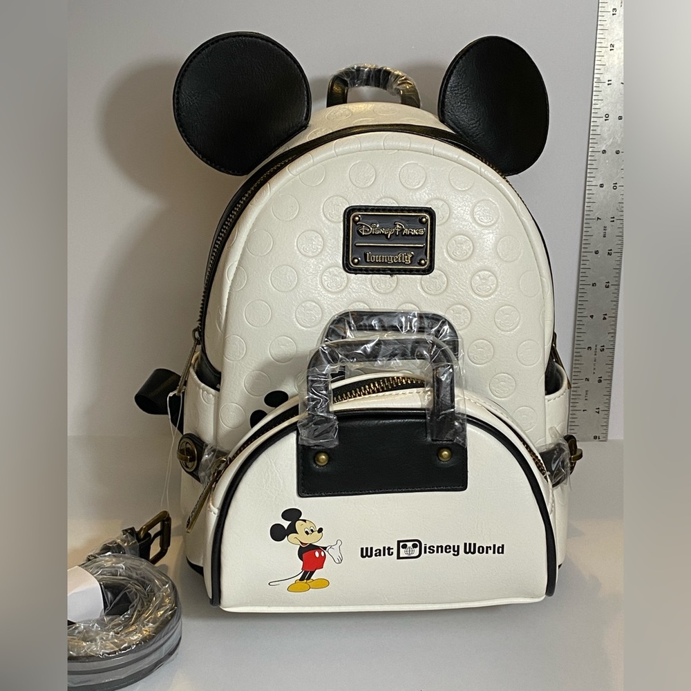 LOUNGEFLY Mickey Ears Walt Disney World Convertible Backpack w/ Belt & Purse NWT